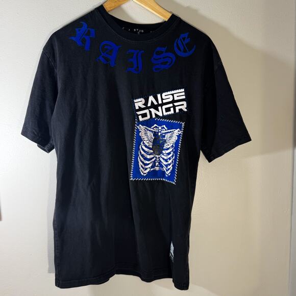 STUD Clothing “RAISE DNGR” Winged Skeleton T-Shirt | Gothic Patch Graphic Tee (S - Picture 1 of 7